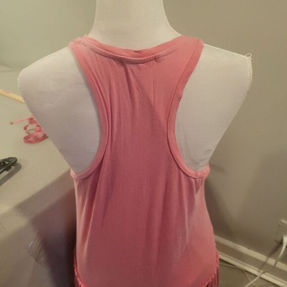 Anthropologie Sundry Pink Racer Back Tiered Ruffle Maxi Dress Size M - Picture 3 of 8